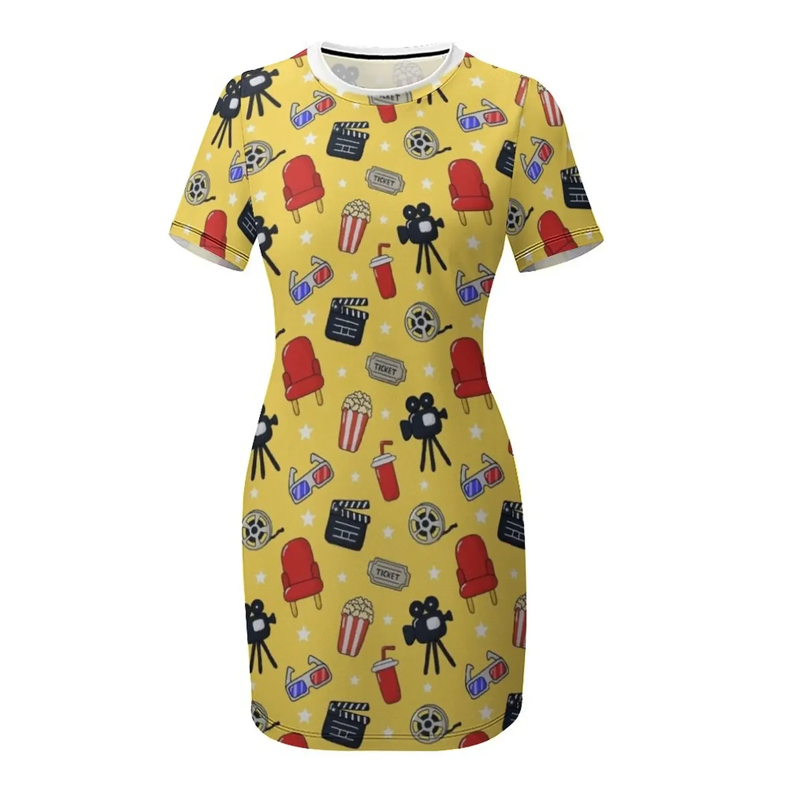 ชุดเดรสแขนสั้นลายภาพยนตร์ตลกๆ สำหรับผู้หญิง ชุดเดรสยาวสำหรับงานพรอม ฤดูร้อน 2025