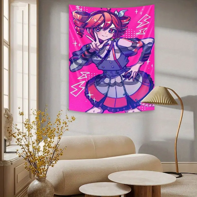 VIKAMA Mei Pink Y2K Double Horse Tail Anime Tapestry, Sweet Singer Wall Art for Bedroom Living Room Dorm Decor