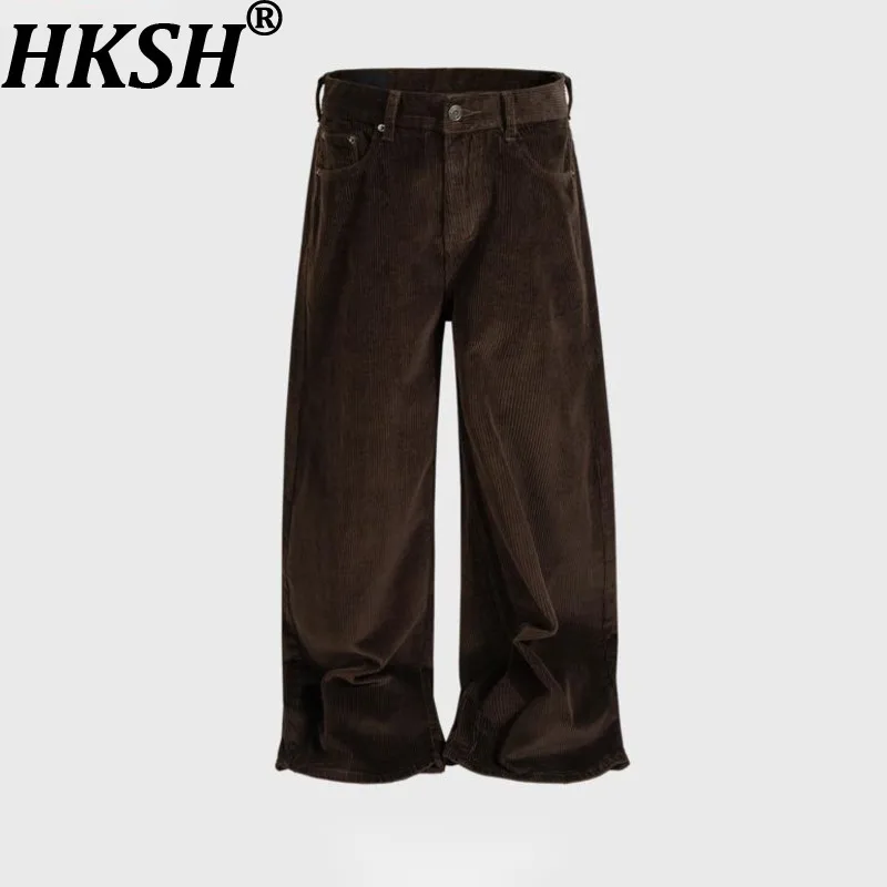 

HKSH Spring Men's Tide Wide-leg Straight Pants Women Corduroy Design Coffee-colored Casual Chic Ins Light-Luxury Fashion HK20867