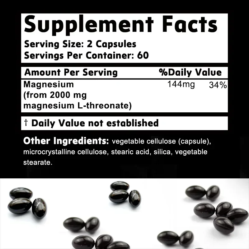 Magnesium L-Threonate - Promotes Brain Health, Enhances Memory, Concentration & Cognition, Boosts Nerve Energy