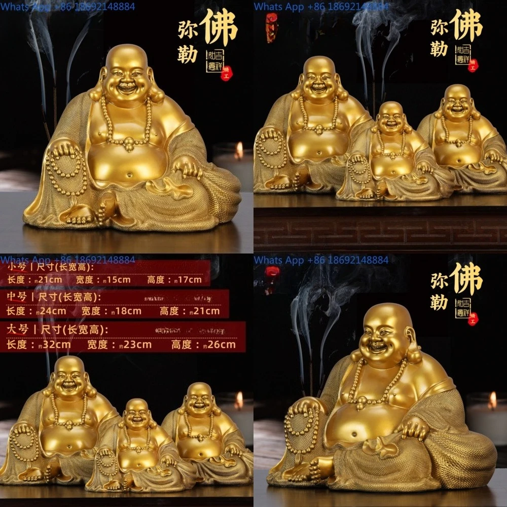 

Golden Bronze Laughing Buddha Statue for Home Office Decor Feng Shui Wealth Attraction Temple