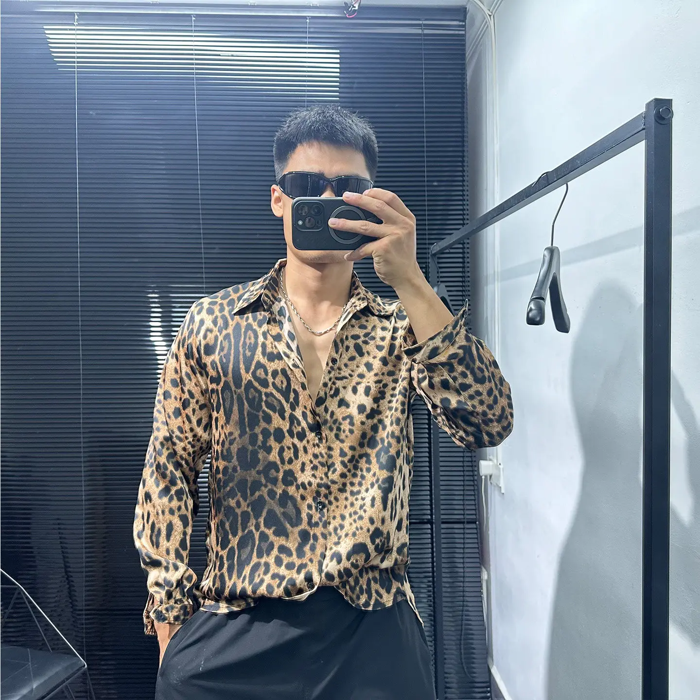 Dark Design Sense Avant-Garde Leopard-Print Shirt Men and Women Autumn Loose Retro Idle Style All-Matching