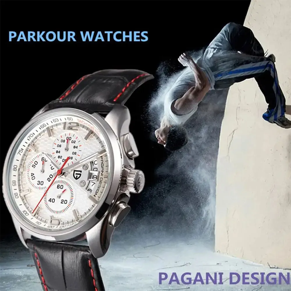 PAGANI DESIGN New PD-3306 Chronograph Men Watch Top Brand Classic Leather Waterproof Quartz Wristwatch for Man Gift Reloj Hombre