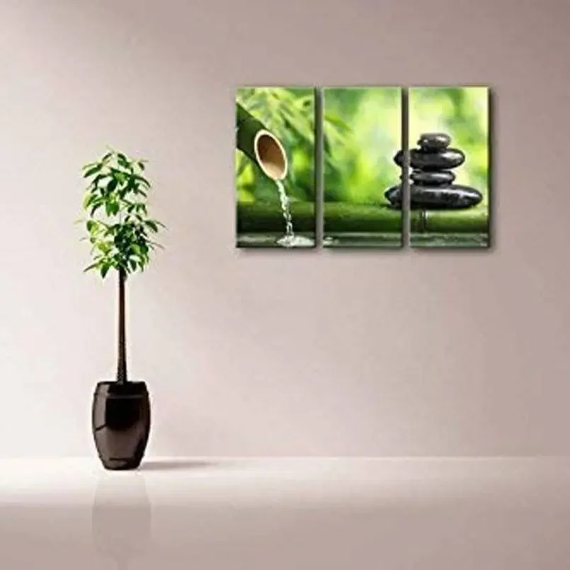3 Piece Green Spa Bamboo Fountain Zen Stone Posters HD Canvas Wall Art Pictures Accessories Paintings Home Decor Room Decoration