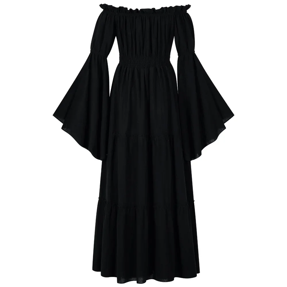 Vintage Steampunk Gothic Off Shoulder Dress Women Medieval Folk Cosplay Vestido Victorian Lady CLothing Halloween Witch Costume