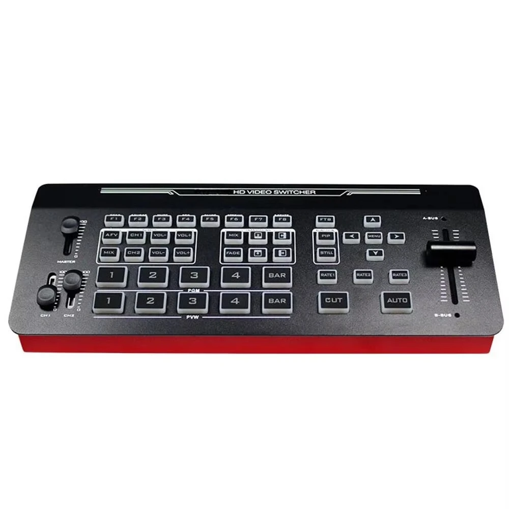 Live Video Switcher 5-CH Stream Record T-bar HD Studio Equipment Video Mixer SD Card & USB for Live Streaming