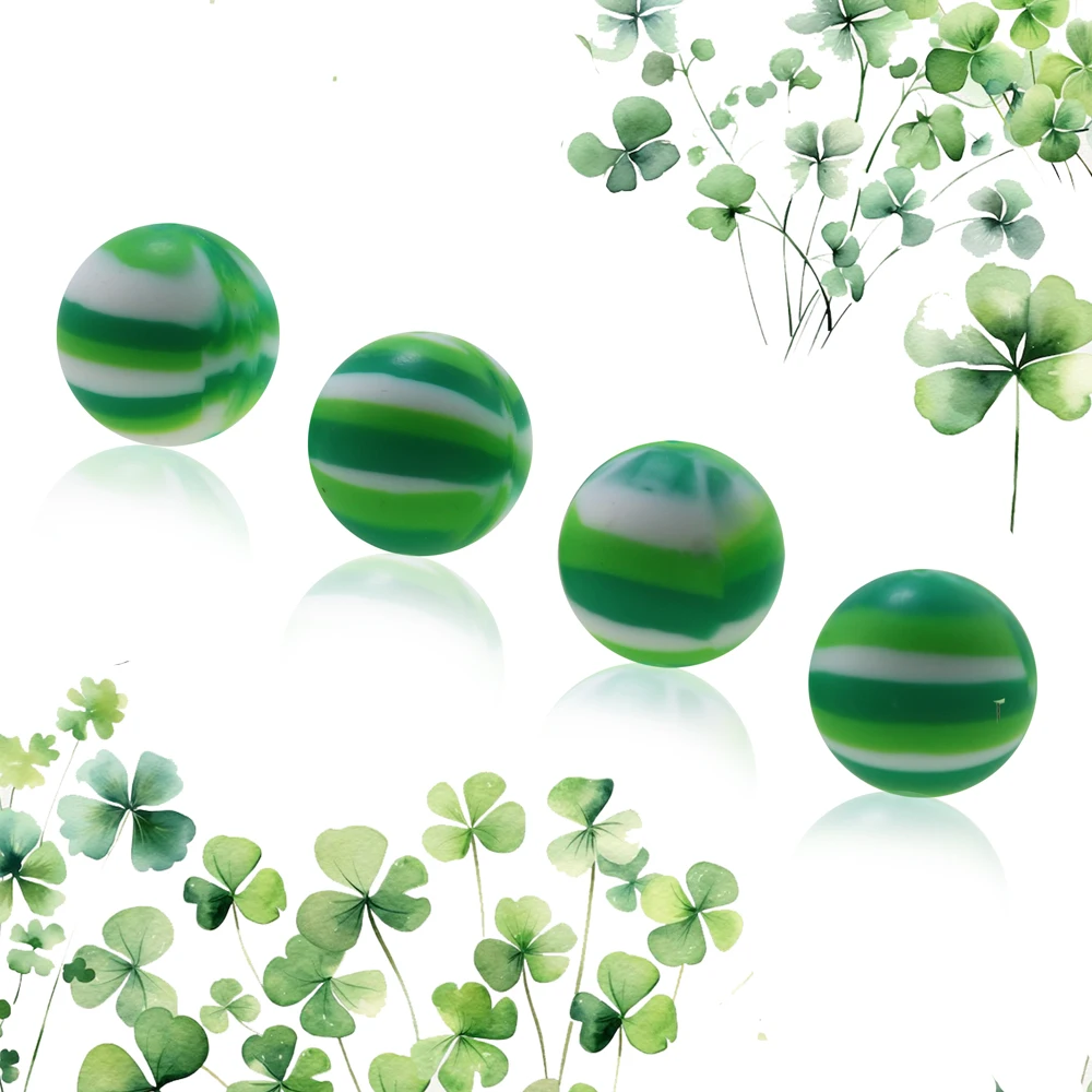 100Pcs St. Patrick’s Day Silicone Bead 15MM Green Lucky Colors For DIY Beaded Pen Making Necklaces Bracelet Jewelry