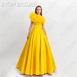 EVON BRIDAL One Shoulder A-Line Evening Gown Sleeveless Yellow Satin Celebrity Dress Floor Length vestidos de ocasião Customized