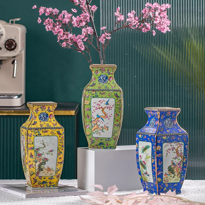 Jingdezhen Ceramic Antique Official Kiln Enamel Colored Vase Ornament Home Porcelain Antique Decoration Vase