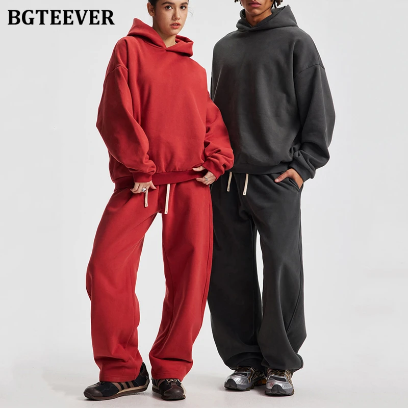 

BGTEEVER, осенне-зимние утепленные бархатные свободные женские спортивные костюмы, толстовки с длинными рукавами и широкие брюки на шнуровке, женский комплект из 2 предметов