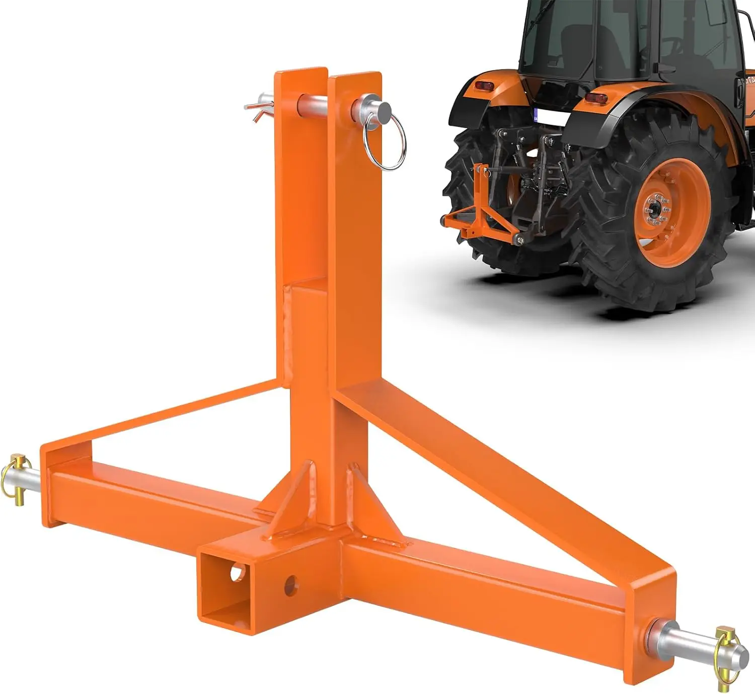 

Orange 3 Point Hitch Receiver Quick Hitch, 2' for Category 1 Tractor, Compatible with Kubota, John Deere, BX, Kioti, Yanmar