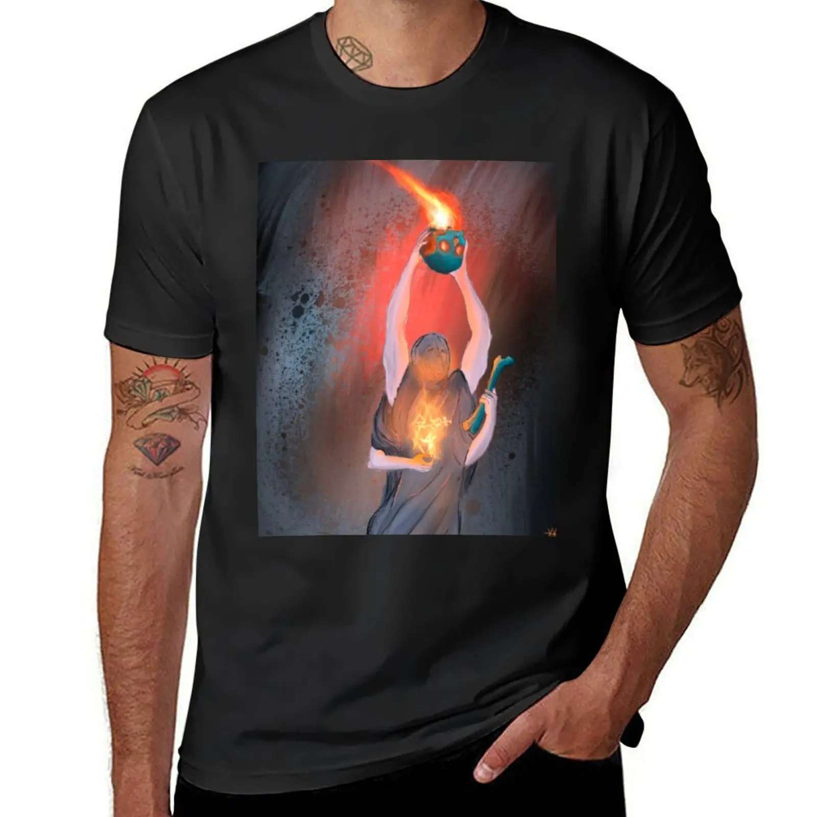 The Necromancers flame T-Shirt quick-drying anime mens white t shirts