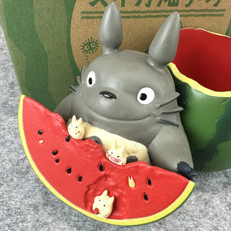 Mini Cute Totoro Watermelon Shaped Anime Figure Desktop Storage Collectible Doll Home Window Sill Decor Plant Pot Model Toy Gift