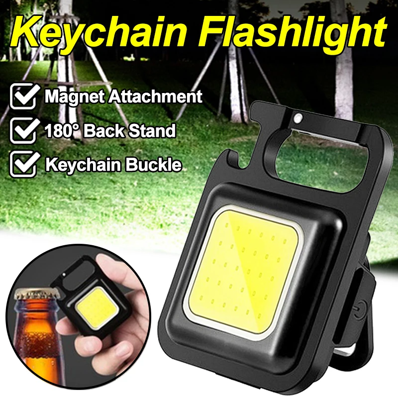 Mini Portable LED Flashlights Keychain Work Light USB Rechargeable Camping Lamp Waterproof Outdoor Emergency Magnet Torch Lights