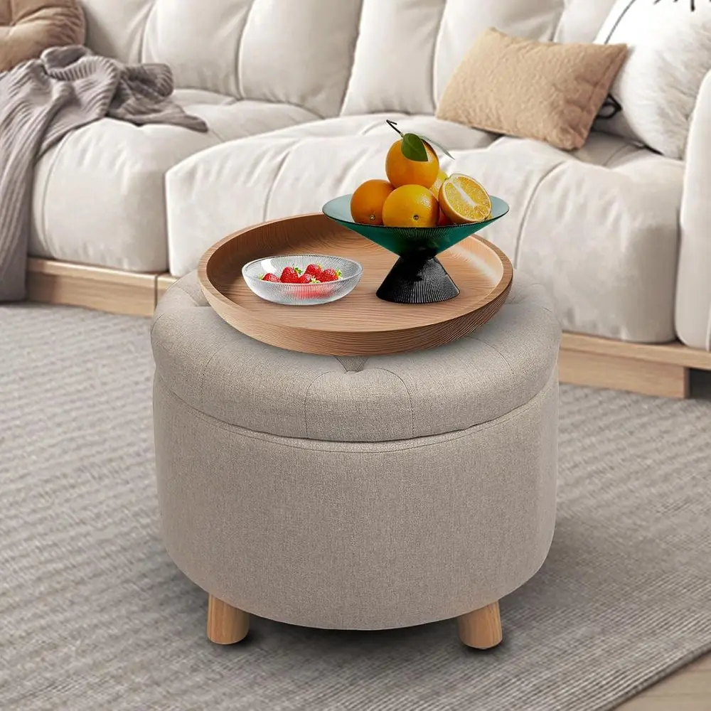 

Round Storage Ottoman, Button Tuted Pou Ottoman oot Stools with Padded Seat, Vanity Stool with Removable Lid Storage ootstoo