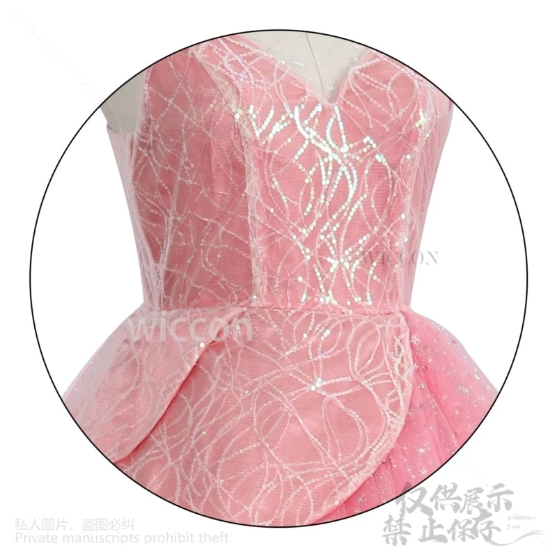 Glinda Wicked Cosplay Anime Movie Costume Abito rosa Lolita Sera Abito carino Parrucca Halo Earing Set per ragazze di Halloween personalizzate