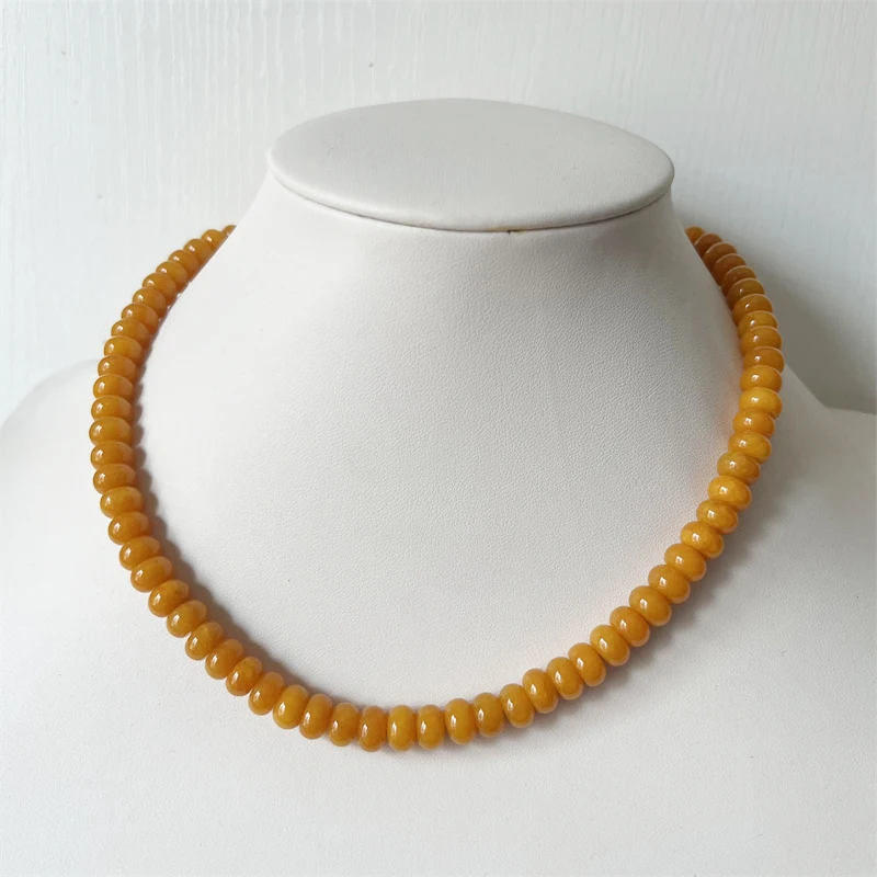 Oval 5*8MM Natural Old Yellow Amber Stone Necklace Jewelry Elegant Exquisite Beaded Chain Choker Collier Boho Girl