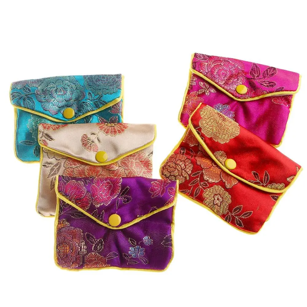 

Container Beads Purse Floral Brocade Buckle Coin Purse Zipper Handmade Handbags Wallet Jewelery Storage Jewelery Bag