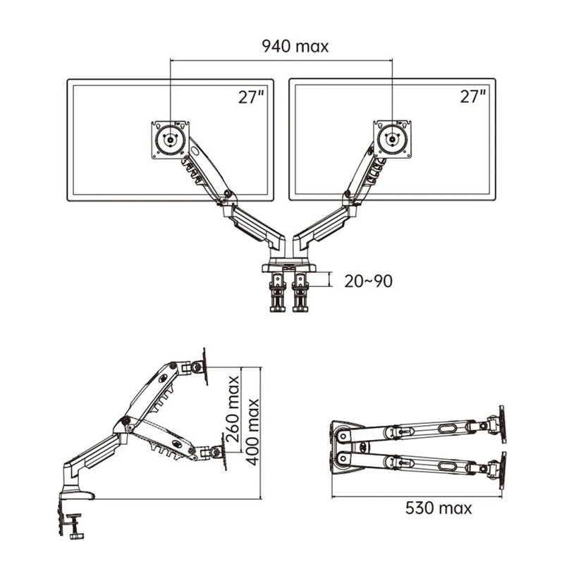 Desktop F160-FP 2 Lente Dual Arm Stand Voor 17 "-27" Monitor Houder Laptop Ondersteuning Air Press Mount Stand Belasting 2-9Kg B