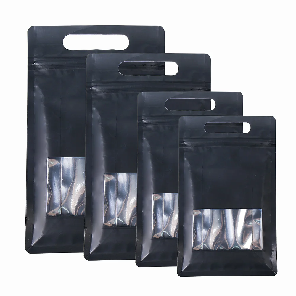 

50Pcs Black Zipper Lock Stand Up Bag Dry Fruits Cashew Nuts Resealable Side Gusset Pouch Bag For Coffee Packaging