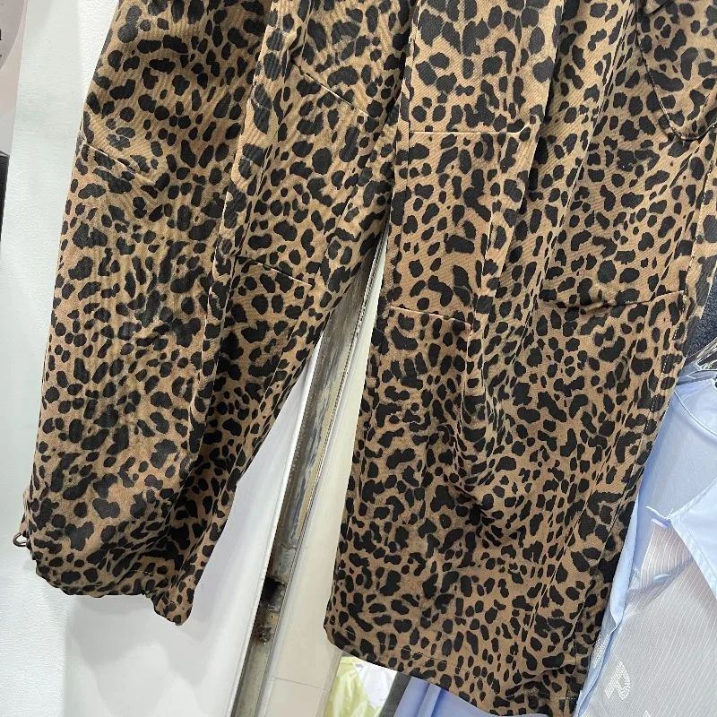 American Retro Leopard Print Casual Pants Women's Autumn New Design Loose Fit Slimming Straight Wide-Leg Floor-Length Trousers