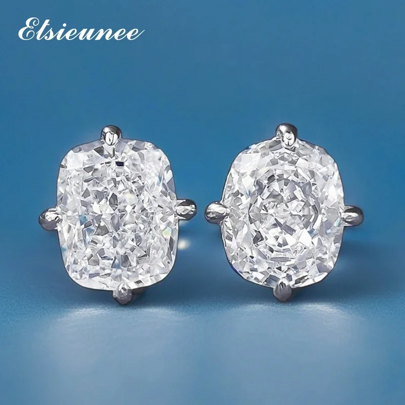 

ELSIEUNEE 100% 925 Sterling Silver 8*10MM Crushed Ice Cut White Sapphire Gemstone Stud Earrings for Women Ear Jewelry Wholesale