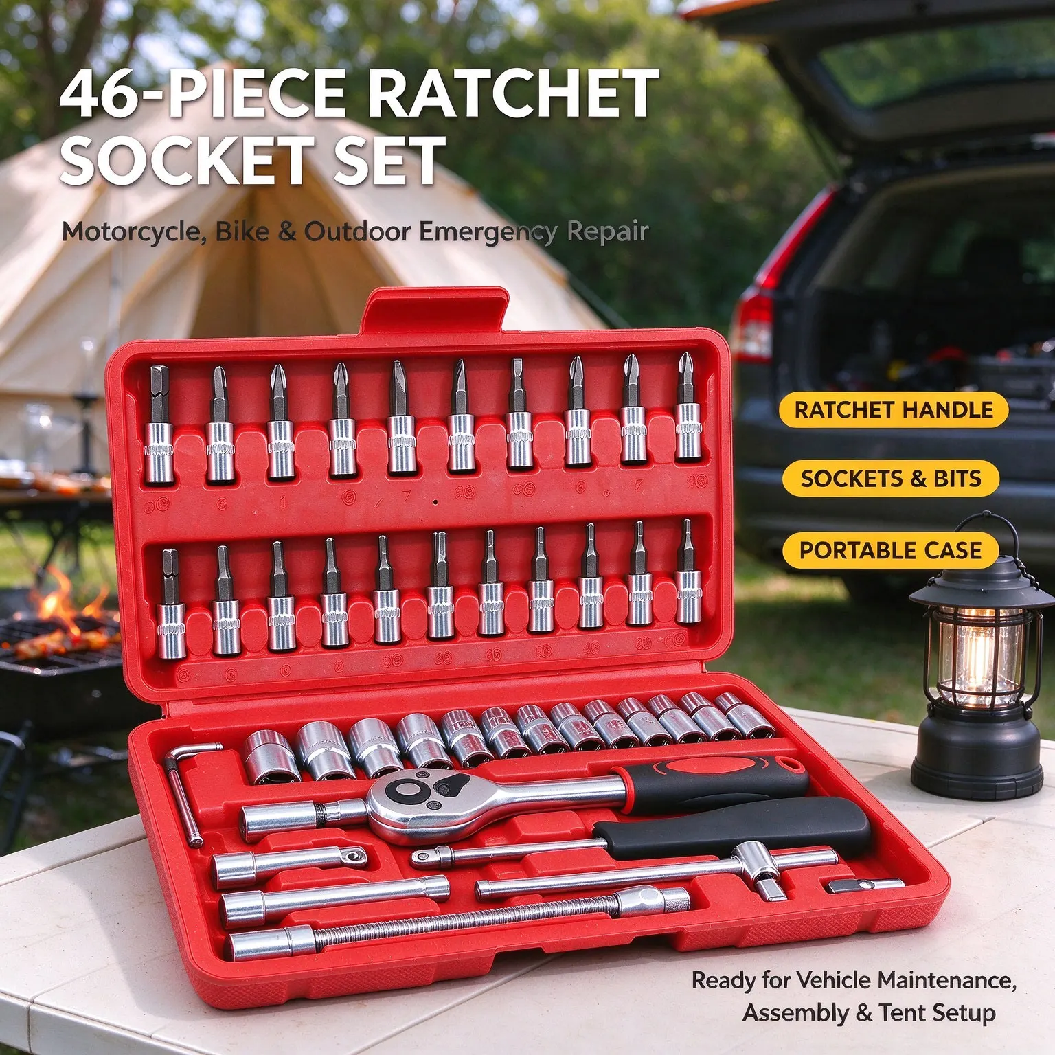 46 Piece Car Repair Tool Set Auto Motorcycle Ratchet Wrench Socket Kit Garage Home Maintenance Automotive Repair Kit