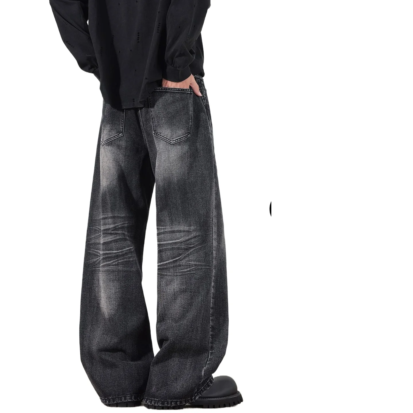 Amerikaanse retro crack-gewassen noodlijdende bliksemvormige uitlopende jeans High Street losse jeans voor zowel mannen als vrouwen herenbroeken