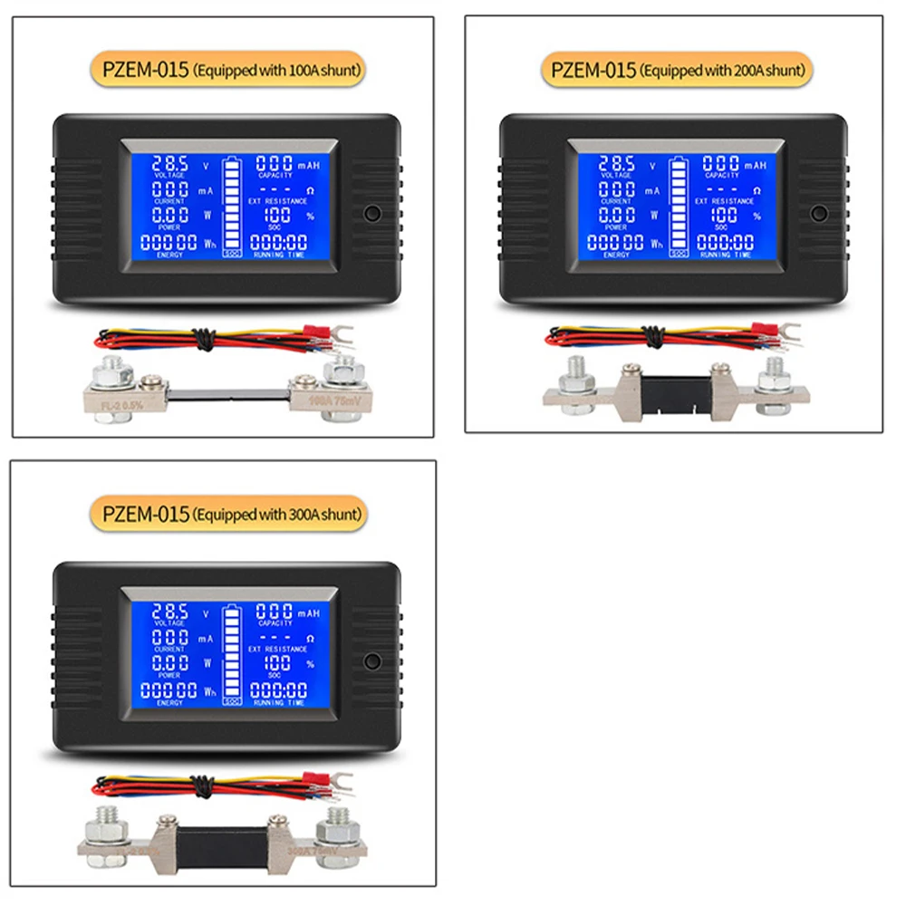 PZEM-015 100A 200A 300A Digitaler Batterietester Amperemeter Voltmeter Leistungskapazitätsmesser Ladeanzeige mit Shunt