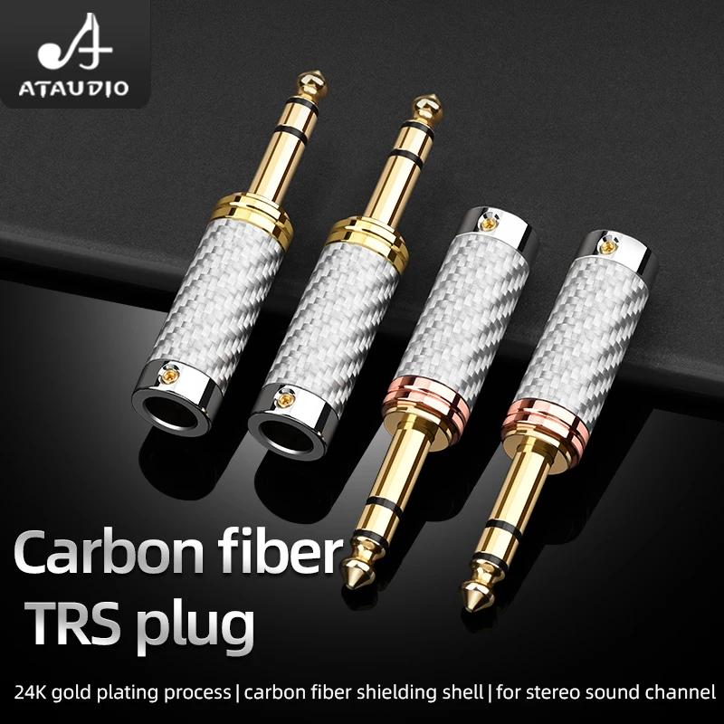 ATAUDIO 4 قطعة 6.5 مللي متر التوصيل الروديوم مطلي ألياف الكربون 6.35 مللي متر جاك TRS موصل ستيريو لكابل بها بنفسك