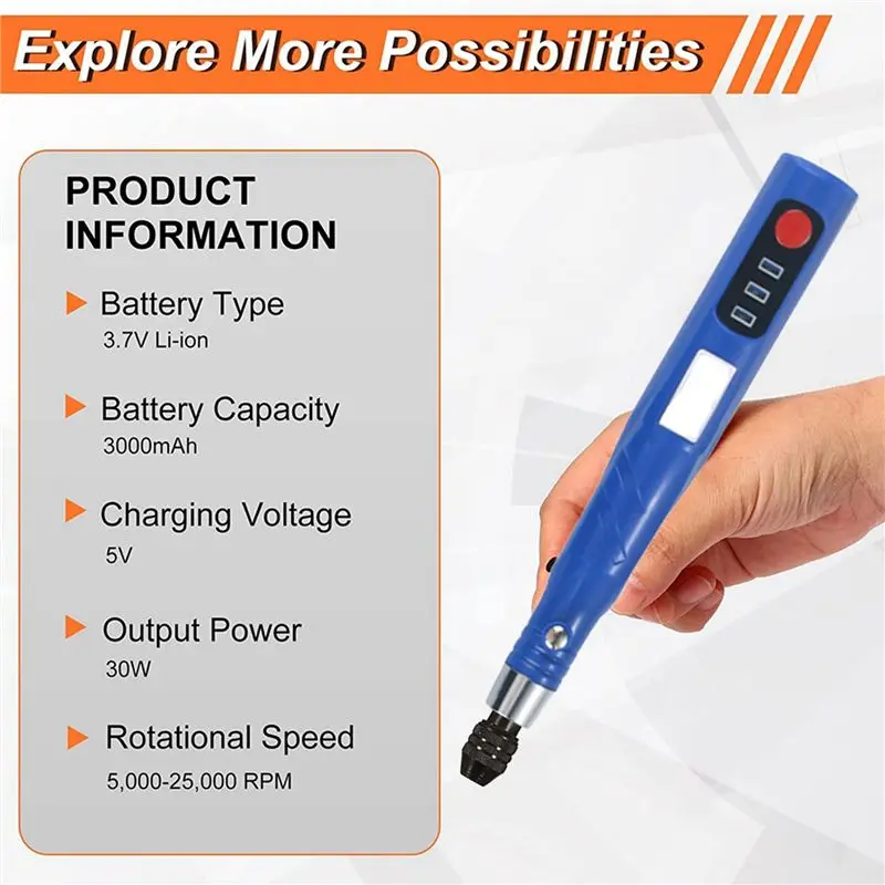 ABVJ-2X Electric Cordless USB Rechargeable Hand Drill Kit For Jewelry Making,Pin Vise Set For Resin Keychain Polymer Clay