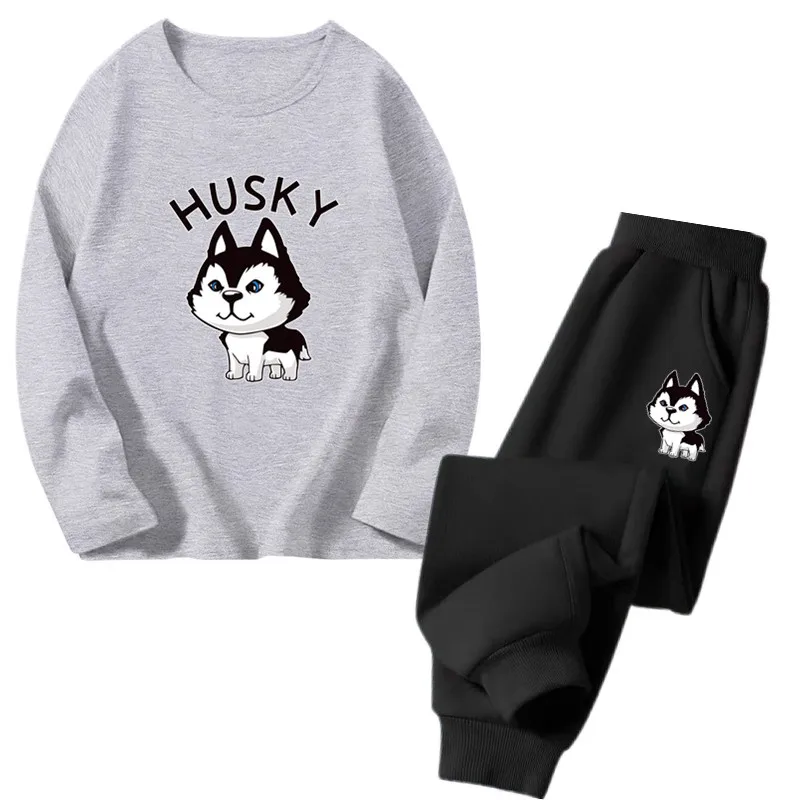 Boy Clothes Set Children Cartoon Husky Dog Printed Long Sleeve T-shirts and Pants 2 Pieces Suit Kids Fashion Spring Outfits