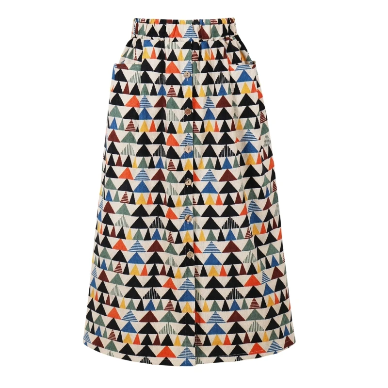 Spring and Autumn Elegant Casual Elastic Waist Pocket Skirt