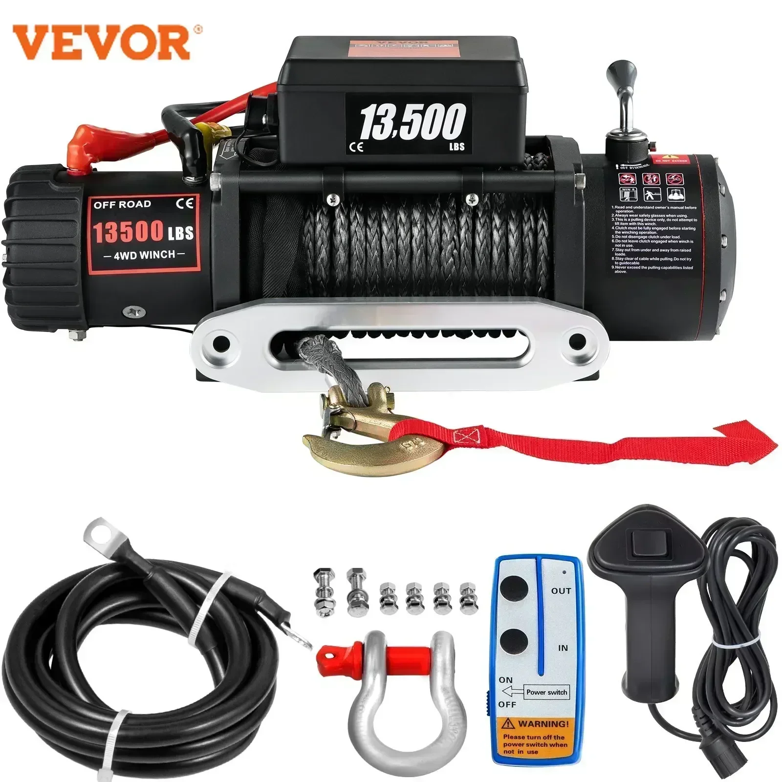 VEVOR 13500 Pounds 12V Electric Winch Synthetic Fiber Rope 92 Feet Traction Winch Off-Road Vehicle Truck ATV Ship Rescue Hoist