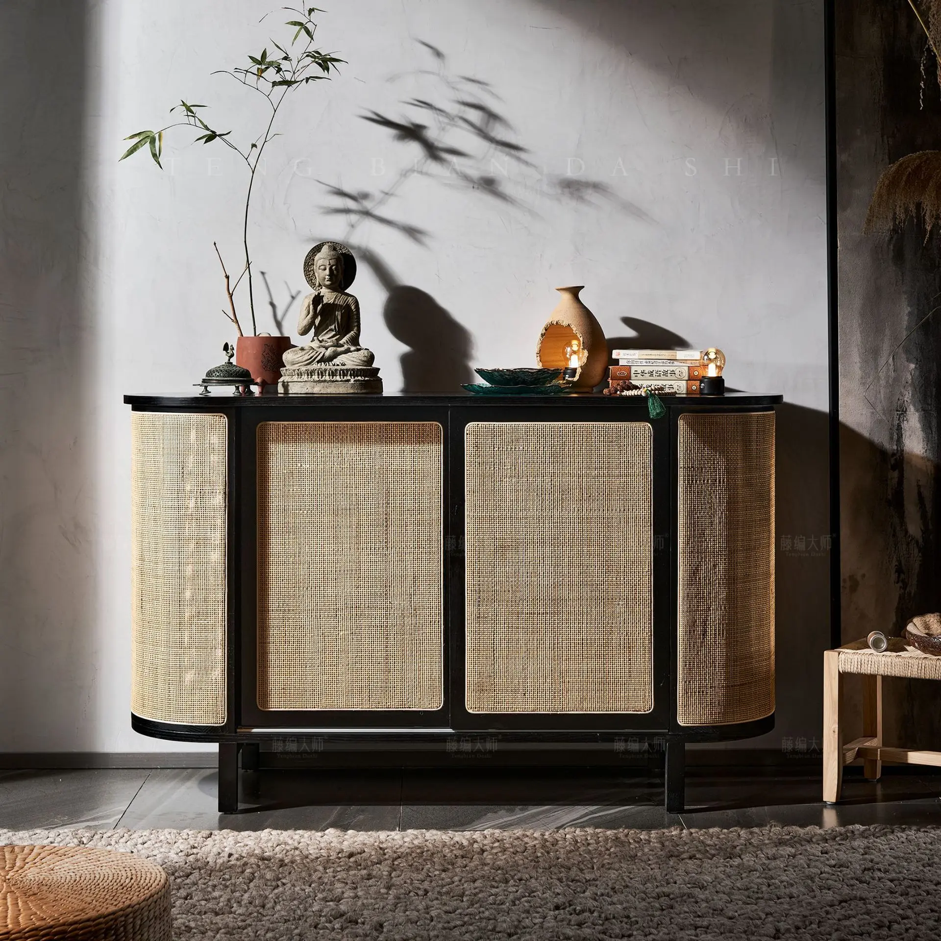

Nordic solid wood dining side cabinet sliding door TV cabinet storage high cabinet modern