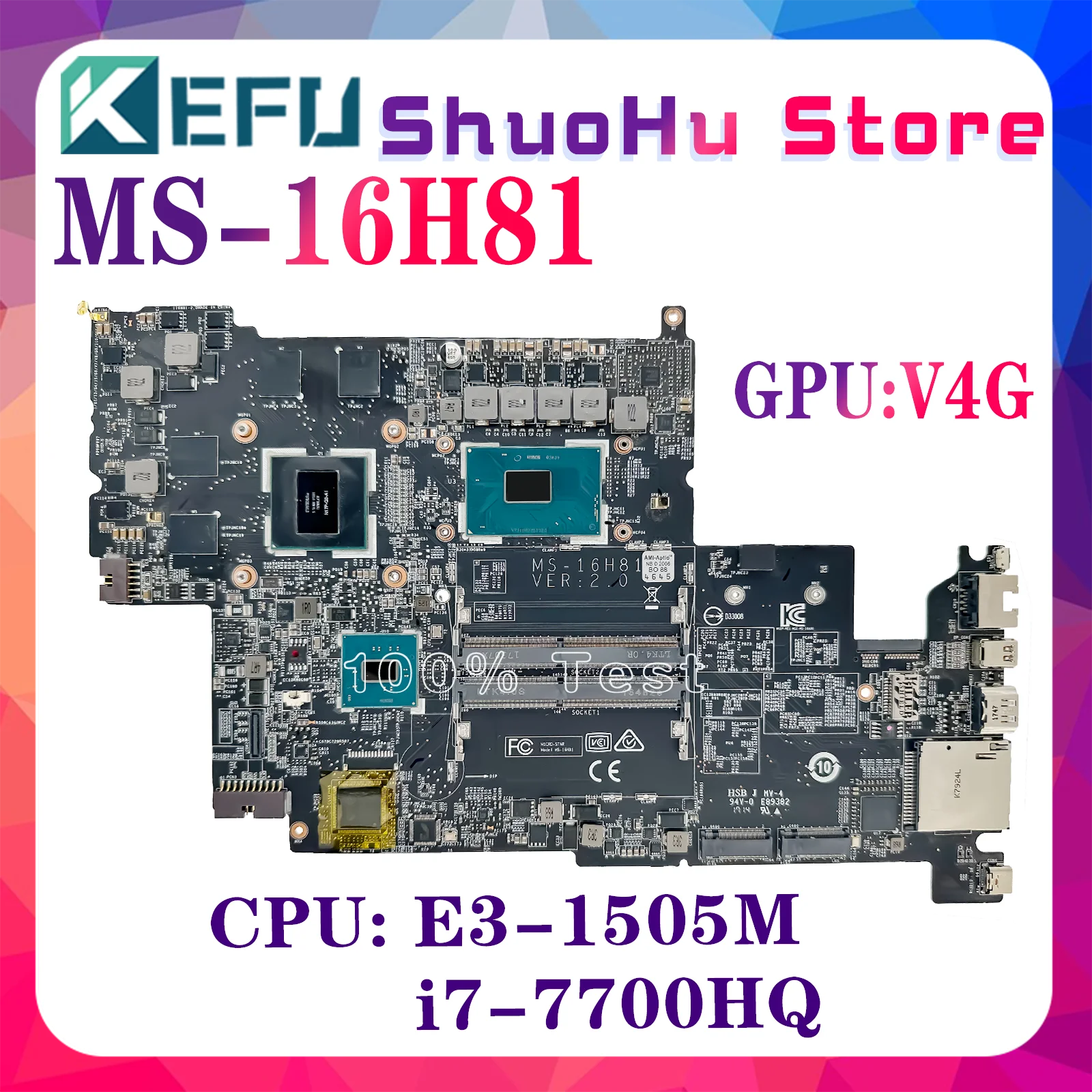 KEFU MS-16H81 Notebook Mainboard  For MSI GS60 6QC GHOST MS-16H8 Laptop Motherboard W/i7-7700H E3-1505M M2000/4G 100% Test OK