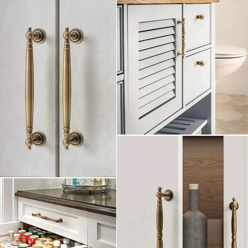ทองเหลืองโบราณตู้จับ Vintage ถ้วยดึง Retro LuxuryT บาร์จับอีกต่อไปลิ้นชักห้องครัวเฟอร์นิเจอร์ฮาร์ดแวร์