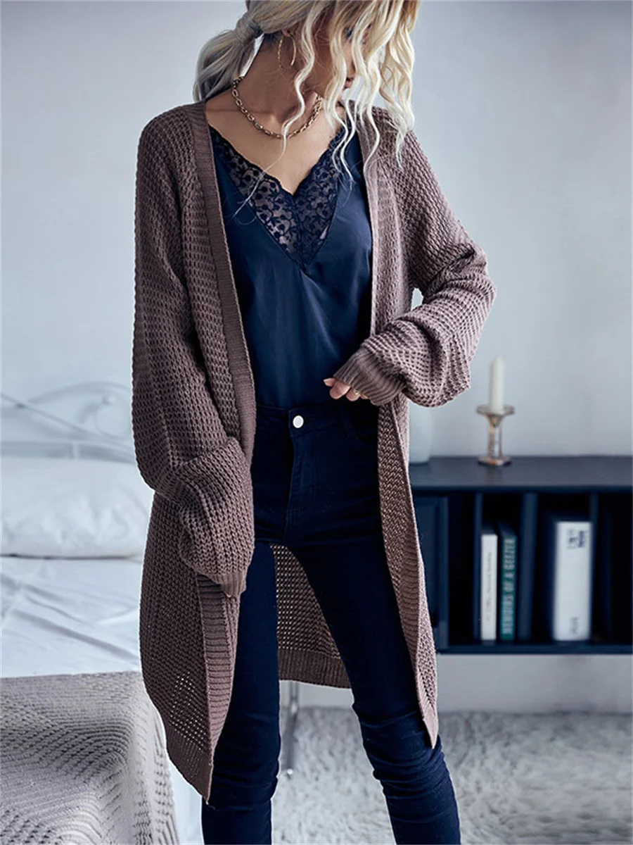 

Woman Spring Autumn Style Cardigan Seater Lady Casual Long Sleeve Brown color Long Cardigan AA4492