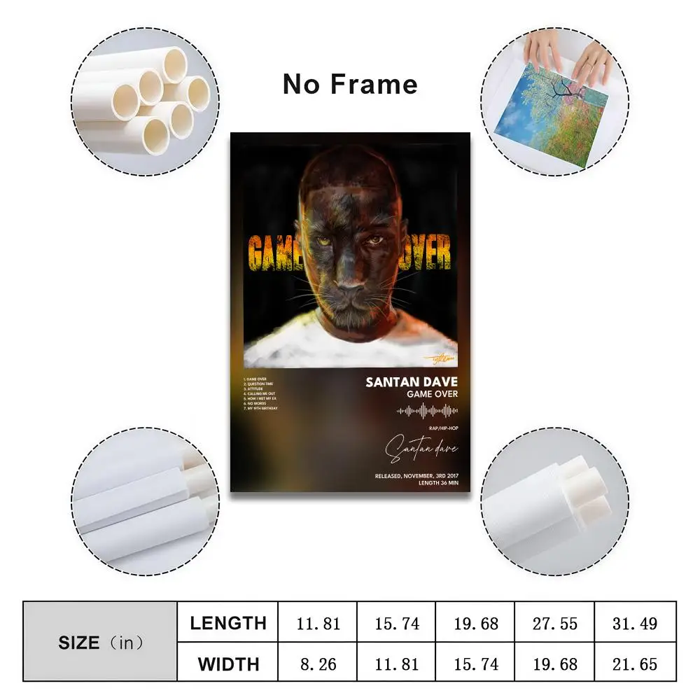 Santan Dave Game Over Poster Peelable Self-Adhesive Album Cover Stickers, Frameless Wall Art for Singer Band Pop Rap Bedroom