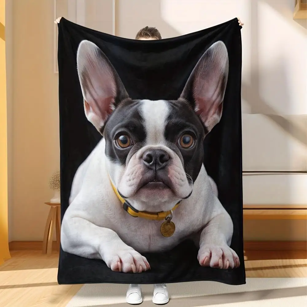 French Bulldog Dog Portrait Throw Blanket for Home Decor Pet Lovers Couch Nap Rug Cute Dog Gifts Animal Artwork Plush Decor