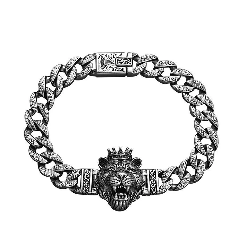 Age-Old Crown Tiger Head 925 bracciale in argento gioielli da uomo Retro Trend Clouds Eternal Vine Chain festa maschile regalo di lusso