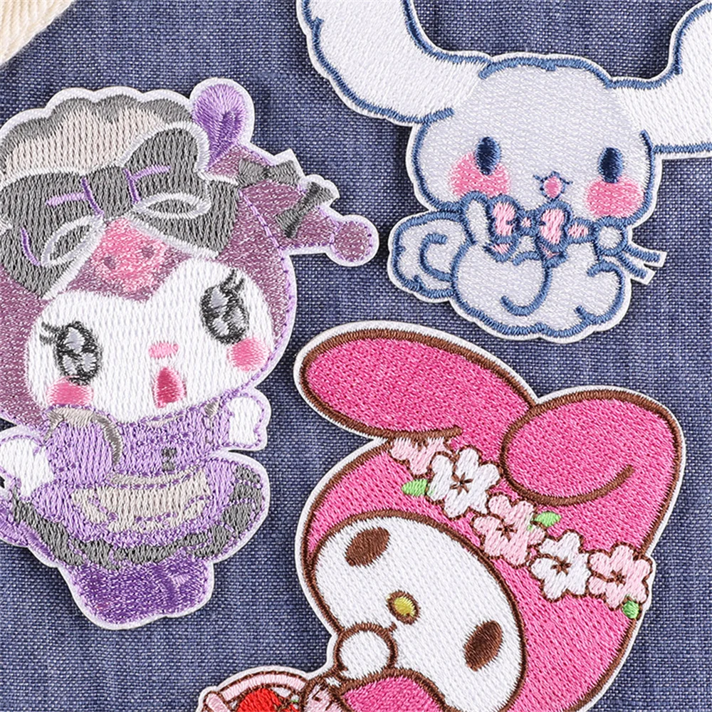 Sanrio Kuromi Cinnamoroll Anime Schmelzbare Patches Auf Kleidung Stickerei Patch Kleidungsstück Hoodies Hosen Zubehör Kawaii Geschenk Patch