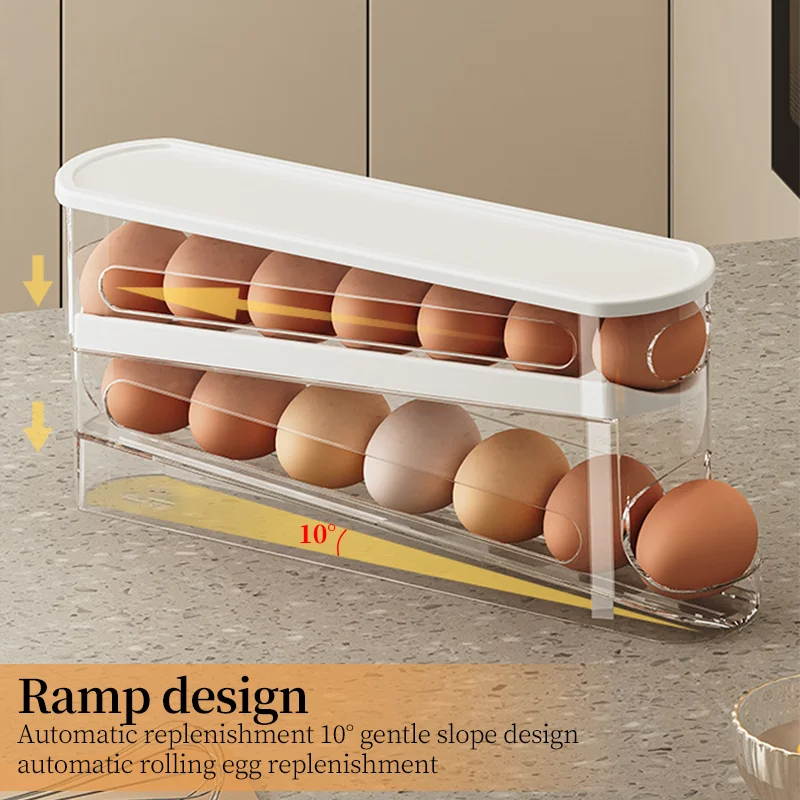 Automatic Scrolling Egg Rack double-deck Egg storage artifact Organizer Rolldown Refrigerator Egg Dispenser For Kitchen 1/2/3pcs