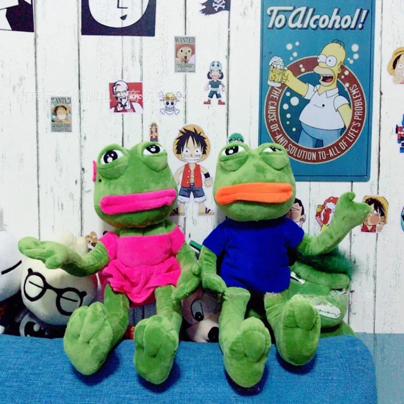 

45cm Animal Sad Frog Plush Toy Cartoon Anime Soft Stuffed Pillow Magic Expression Pepe The Sad Frog Plush Doll Birthday GIfts