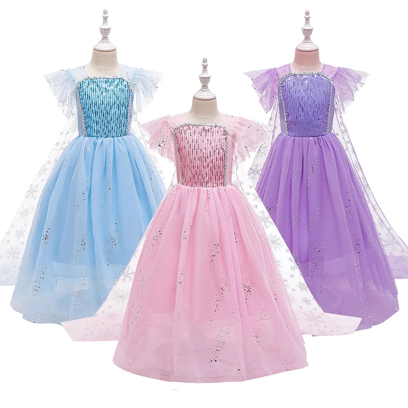 Ice Snow Queen Girls Dress Cosplay Costume Carnival Party Little Princess Dress Christmas Birthday Gift 4-10 Years Kids Clothes