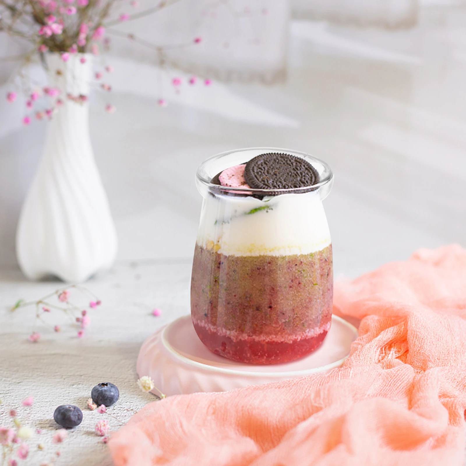 

12pcs Glass Jars Wooden Lids Sealed Storage Kitchen Food Preservation Pudding Bottles Yogurt Jelly Containers