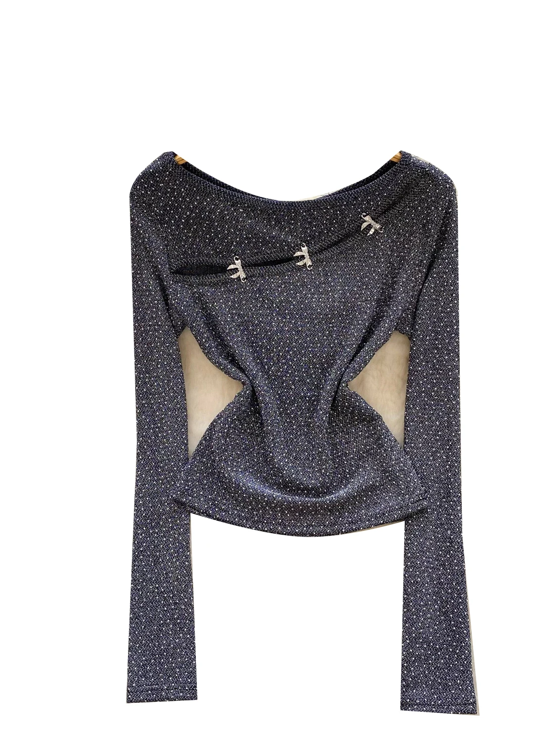 Faionable Slim Fit Long Sve Hollow out Button Design T-Shirt Damen Base Layer irt Diamond Heat Transfer Herbst Sle