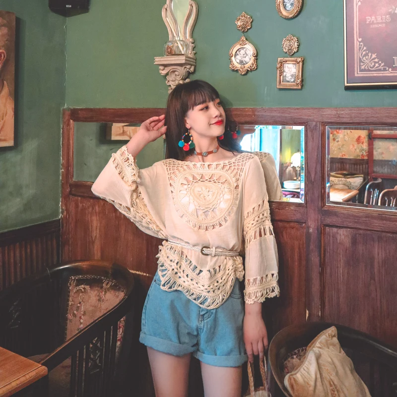 Top de Protección Solar Tejido a Mano, Cubierta de Bikini Calada, Prenda Exterior Versátil, Estilo V-Ne Svel