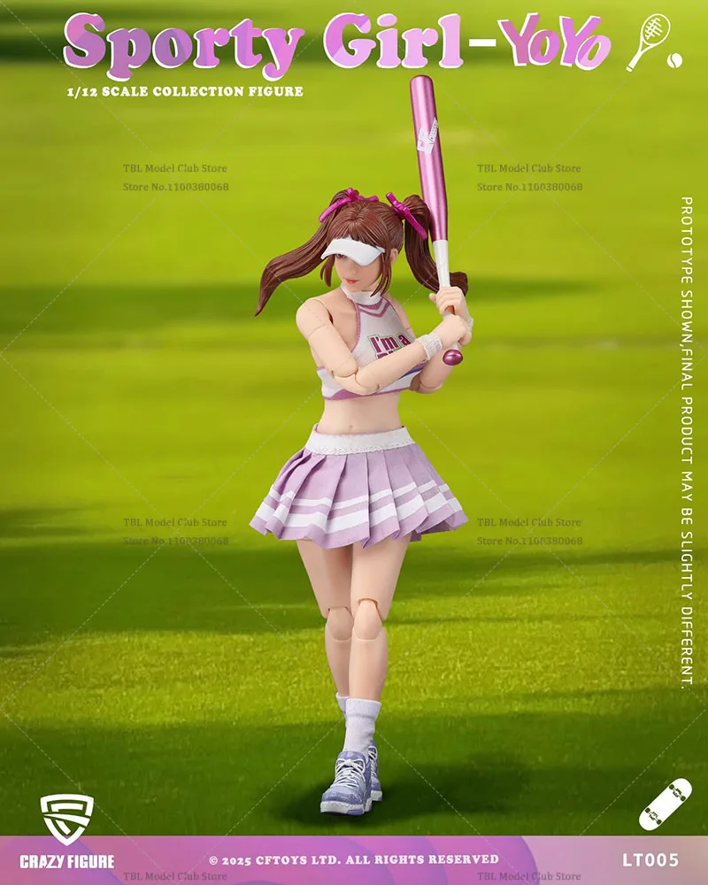 Pre Stock CRAZY FIGURE LT005 1/12 Scale Sporty Girl Action Figure Set with Tennis Racket And Skateboard 6 Inch Full Figure