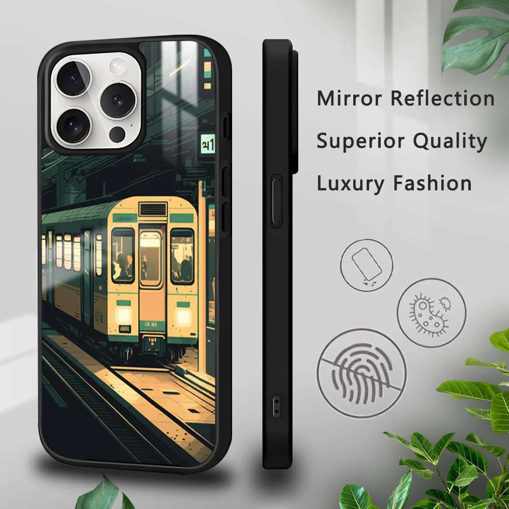 

Train Pixel Wind Phone Case For iPhone 15 14 13 12 11 Pro Xs Max Mini XR X 7 8 Plus Deluxe Mirror Hard Sole Shock Proof